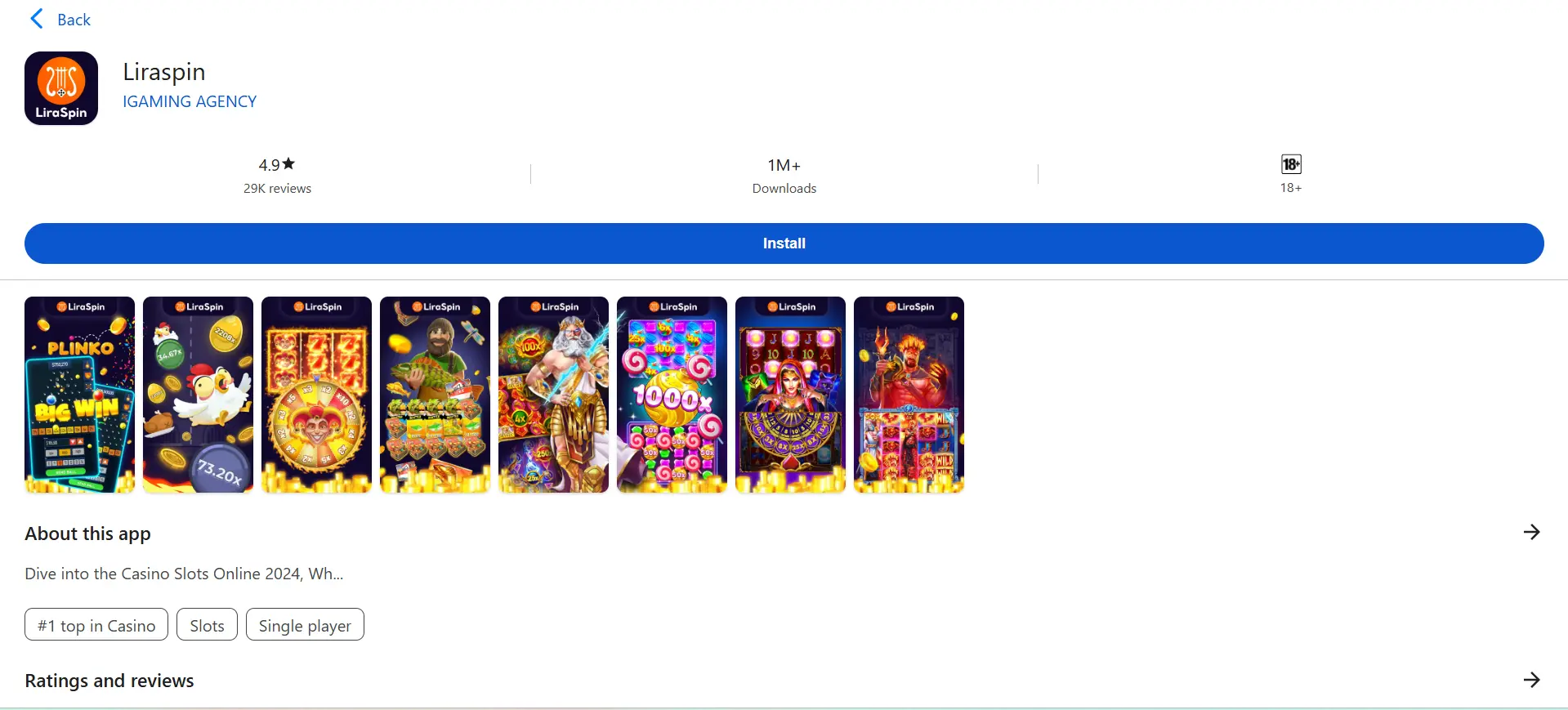 LiraSpin Casino mobiele app